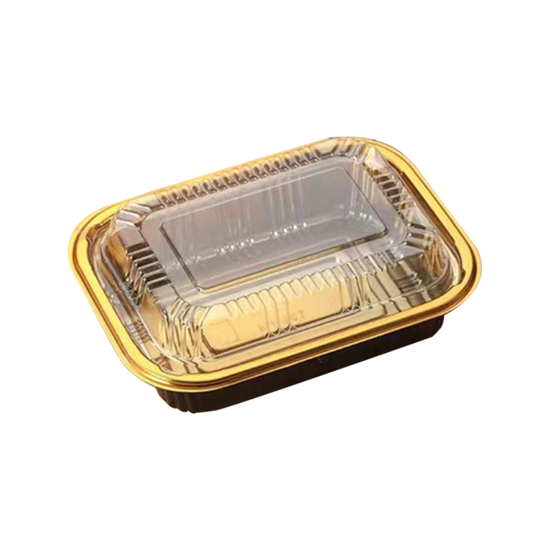 Disposable take-away rectangular plastic packaging box